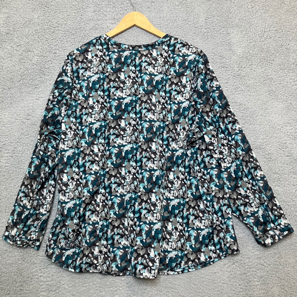 Croft&Barrow Button Up Blouse Women 2X Plus Teal Office Artsy Ruffle Spring Top - Picture 2 of 7